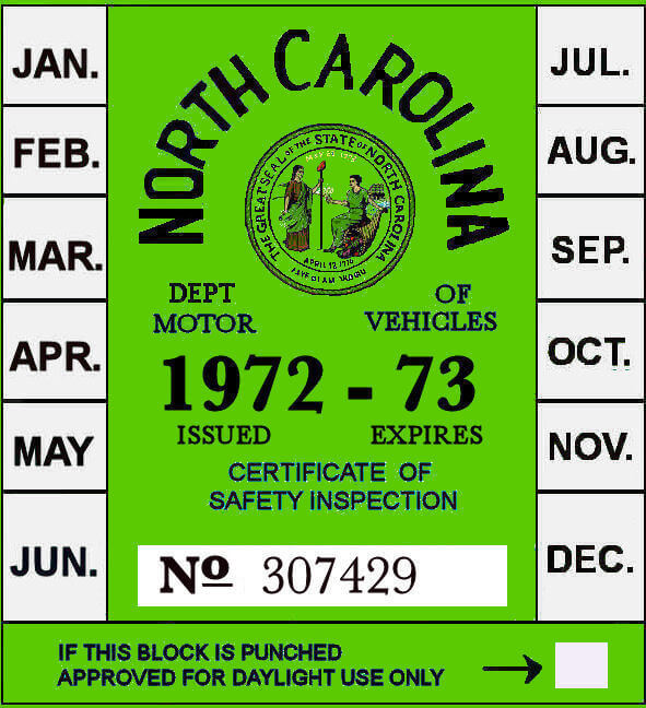 (image for) 1972 -73 North Carolina Inspection sticker